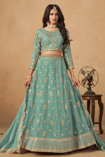 Firozi Organza Lehenga Choli with Embroidery Work