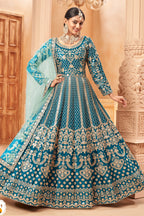 Teal Art Silk Anarkali Pakistani Dresses Traditional With Thread Work