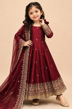 Maroon Indian Kidswear Anarkali Set - Sequins & Zari Work