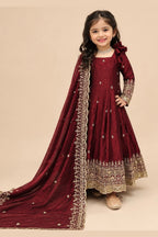 Detail of maroon fendy silk dupatta, zari and sequin border work.