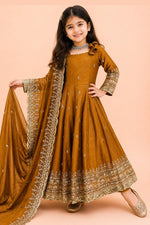 Mustard Fendy Silk Kids Anarkali with Zari and Sequins
