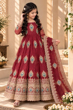Red Childrens Indian Outfits - Girls Anarkali with Zari Embroidery