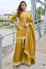 Mustard Yellow Pure Silk Sharara Set for Haldi for Women