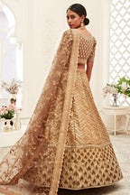 Gold Slub Silk Chaniya Choli with Zari and Sequins Embroidery