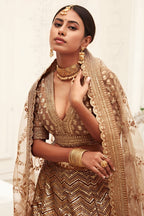 Gold Slub Silk Chaniya Choli with Zari and Sequins Embroidery