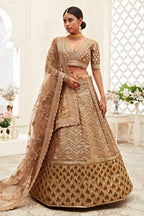 Gold Slub Silk Chaniya Choli with Zari and Sequins Embroidery