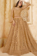 Golden Brown Net Lehenga Choli For Wedding Guest in Indian Festivals & Pakistani Weddings Dress - Thread Embroidery Work, Stone Work