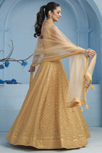Golden Georgette Lehenga Choli For Indian & Pakistani Wedding Festival - Sequins & Thread Embroidery Work