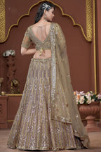 Golden Net Lehenga Choli For Indian Festivals & Pakistani Weddings Dress - Zarkan Work, Sequence Embroidery Work