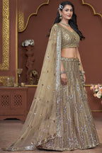 Golden Net Lehenga Choli For Indian Festivals & Pakistani Weddings Dress - Zarkan Work, Sequence Embroidery Work