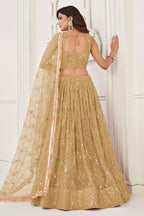 Golden Net Lehenga Choli For Indian & Pakistani Wedding Festival - Thread Embroidery Work, Sequence Embroidery Work, Real Mirror Work