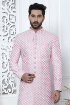 Golden Pink Art Silk Embroidery Wedding Reception Dress for Male