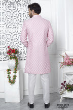 Golden Pink Art Silk Embroidery Wedding Reception Dress for Male