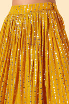 Golden Pink Art Silk Lehenga Choli For Indian & Pakistani Wedding Festival - Zari Work, Sequence Embroidery Work, Print Work, Real Mirror Work