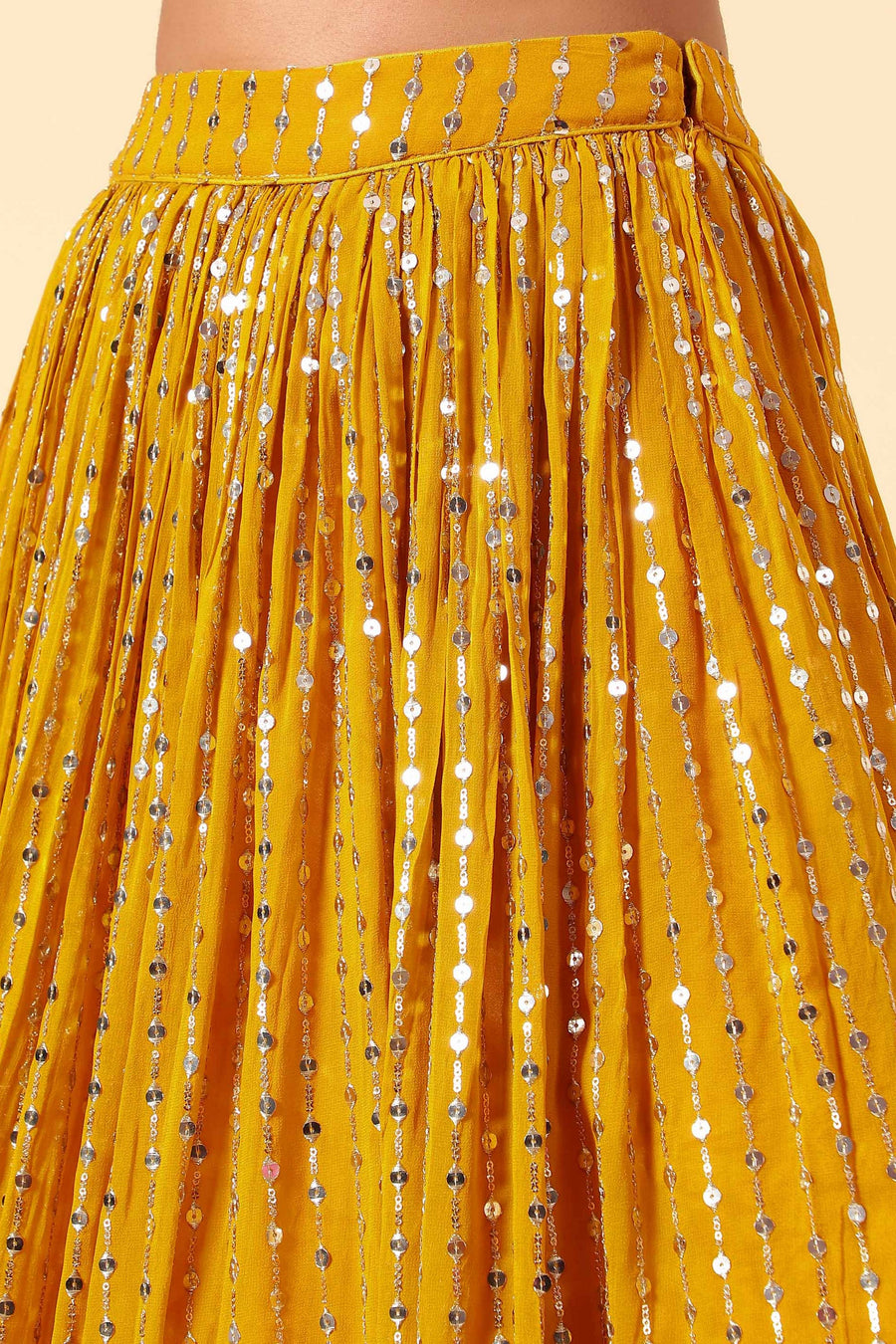 Golden Pink Art Silk Lehenga Choli For Indian & Pakistani Wedding Festival - Zari Work, Sequence Embroidery Work, Print Work, Real Mirror Work