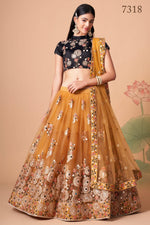 Golden Yellow Art Silk Lehenga Choli For Indian & Pakistani Wedding Festival - Sequins & Thread Embroidery Work, Zari Work, Real Mirror Work, Mirr
