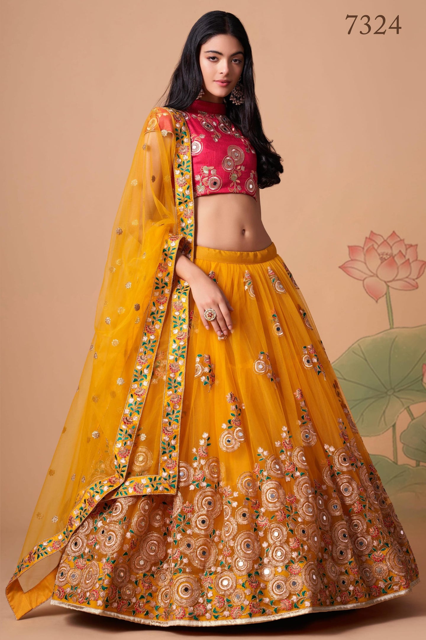 Yellow Art Silk Lehenga Choli For Indian & Pakistani Wedding Festival - Sequins & Thread Embroidery Work, Zari Work, Real Mirror Work, Mirr
