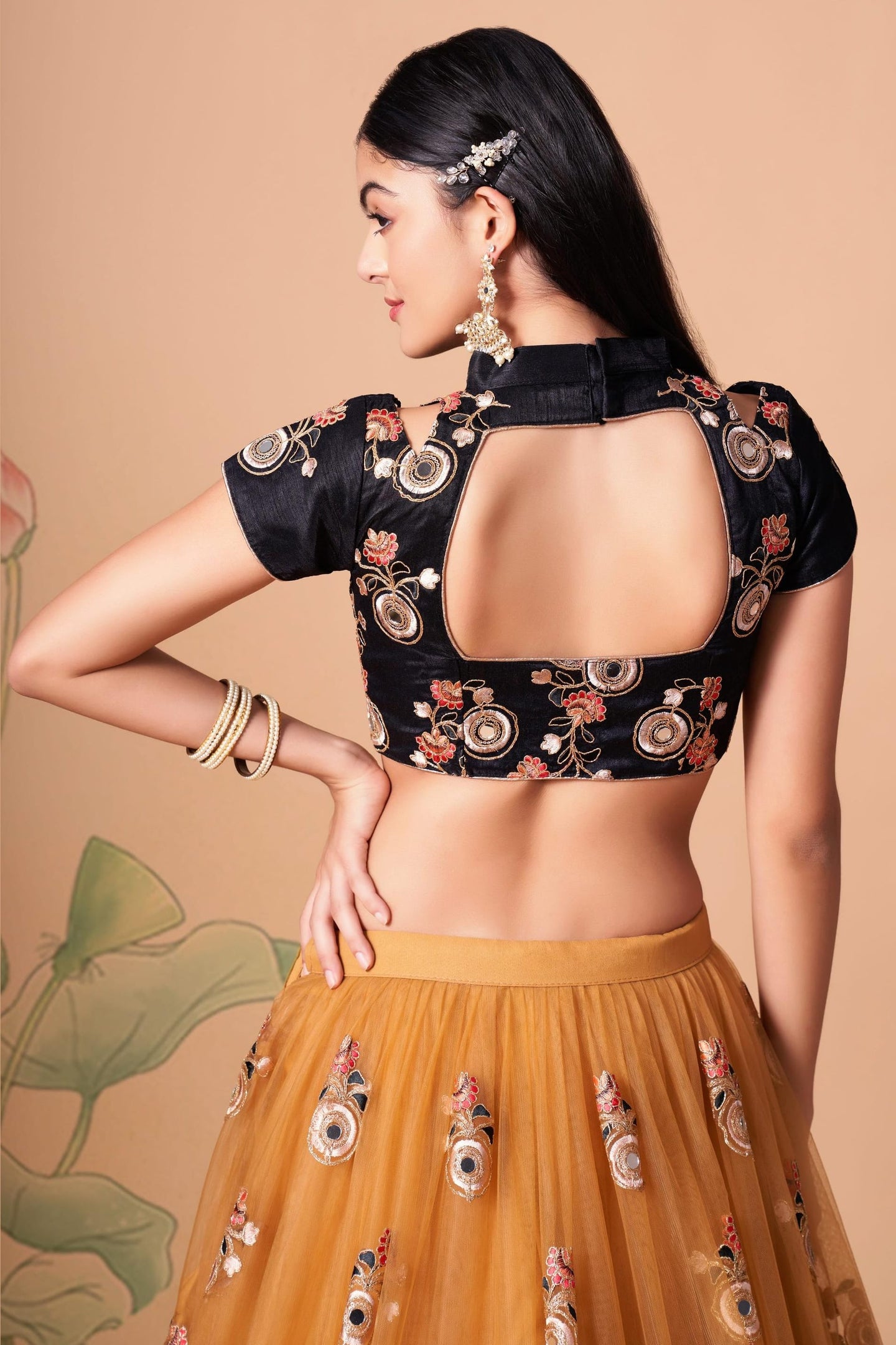 Golden Yellow Art Silk Lehenga Choli For Indian & Pakistani Wedding Festival - Sequins & Thread Embroidery Work, Zari Work, Real Mirror Work, Mirr