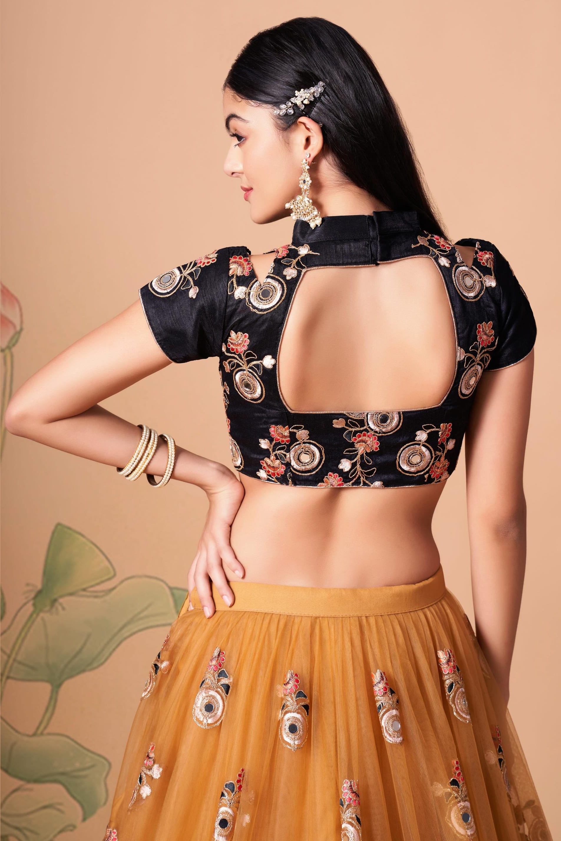Golden Yellow Art Silk Lehenga Choli For Indian & Pakistani Wedding Festival - Sequins & Thread Embroidery Work, Zari Work, Real Mirror Work, Mirr