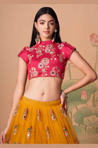 Yellow Art Silk Lehenga Choli For Indian & Pakistani Wedding Festival - Sequins & Thread Embroidery Work, Zari Work, Real Mirror Work, Mirr