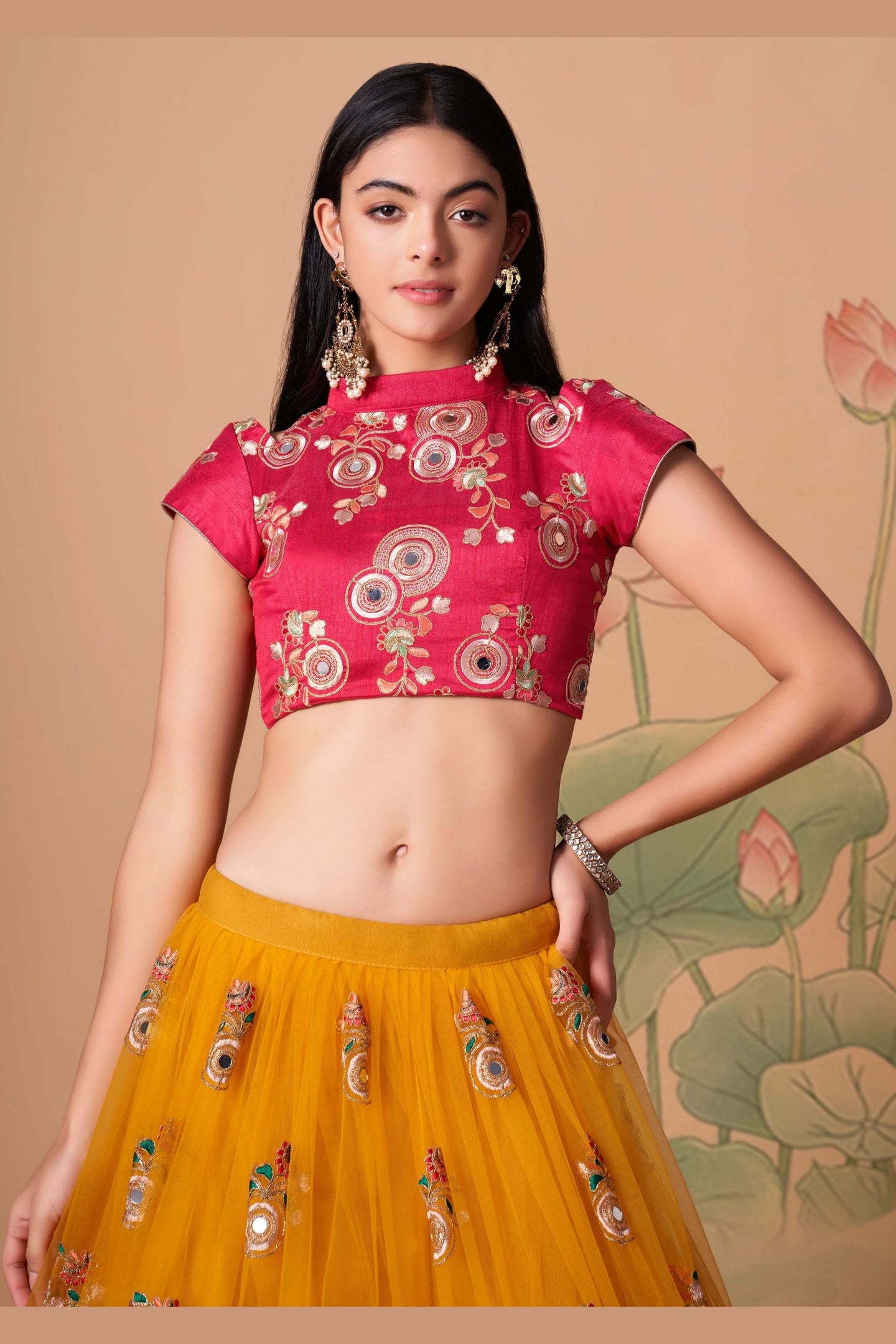 Yellow Art Silk Lehenga Choli For Indian & Pakistani Wedding Festival - Sequins & Thread Embroidery Work, Zari Work, Real Mirror Work, Mirr