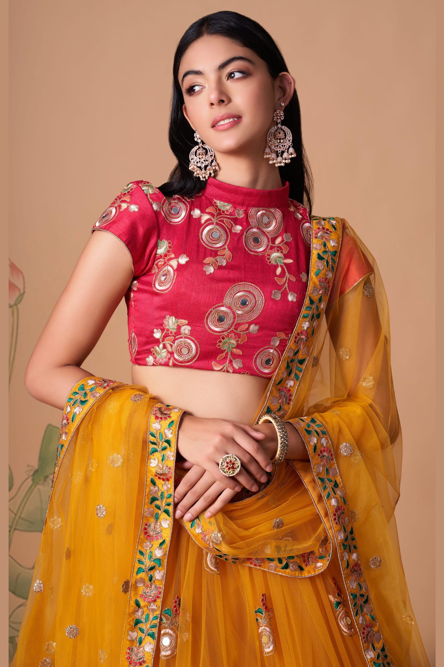 Yellow Art Silk Lehenga Choli For Indian & Pakistani Wedding Festival - Sequins & Thread Embroidery Work, Zari Work, Real Mirror Work, Mirr