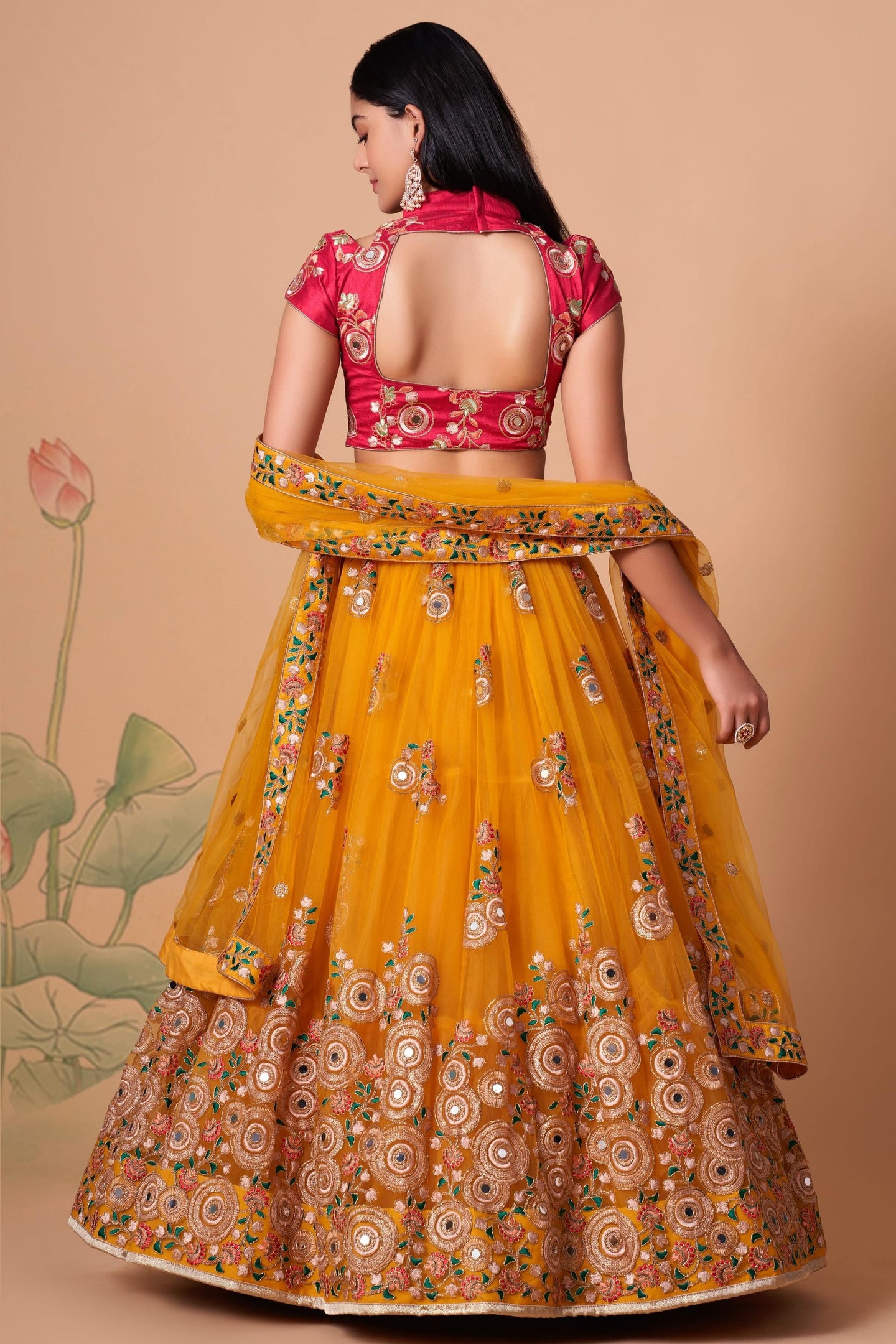 Yellow Art Silk Lehenga Choli For Indian & Pakistani Wedding Festival - Sequins & Thread Embroidery Work, Zari Work, Real Mirror Work, Mirr