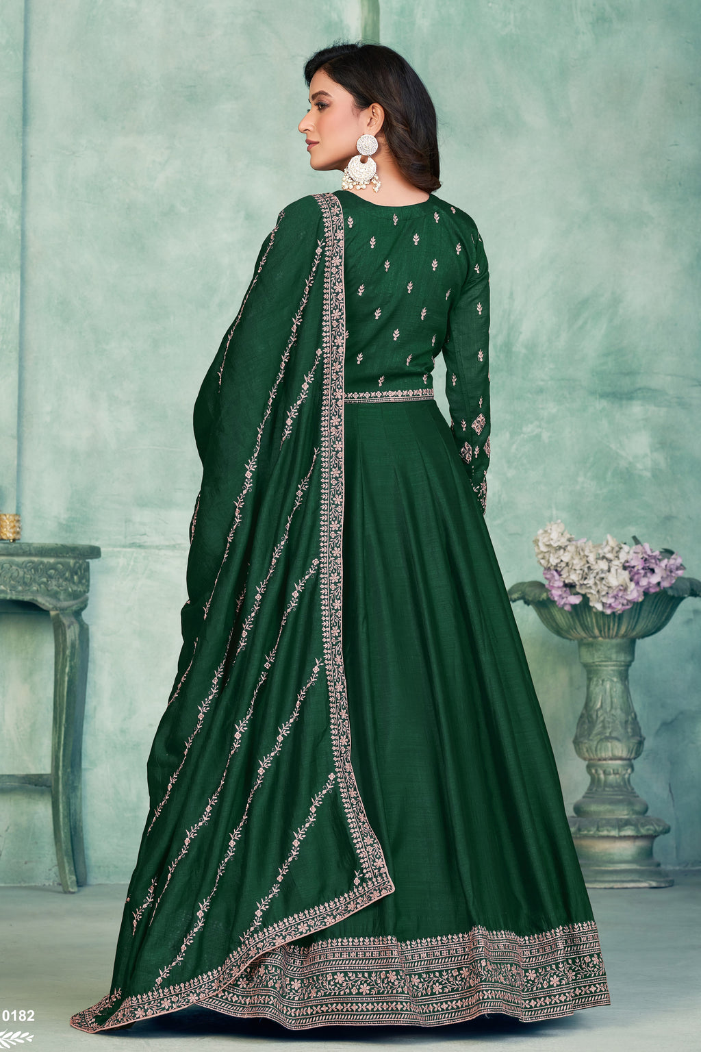 Green Art Silk Anarkali Suit for Wedding with Sequins and Thread Work