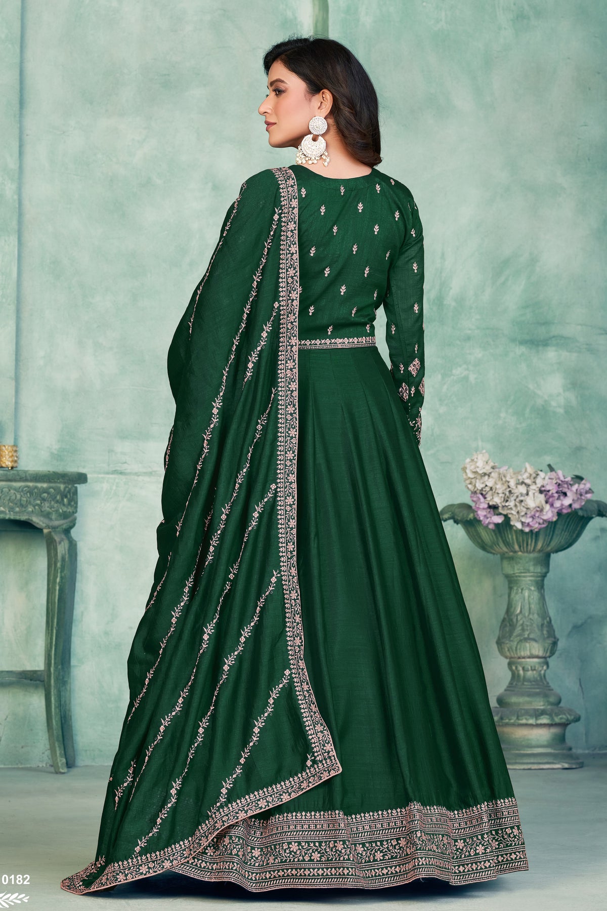 Green Art Silk Anarkali Suit for Wedding with Sequins and Thread Work