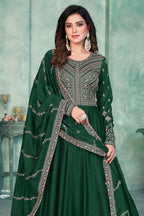 Green Art Silk Anarkali Suit for Wedding with Sequins and Thread Work