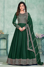 Green Art Silk Anarkali Suit for Wedding with Sequins and Thread Work