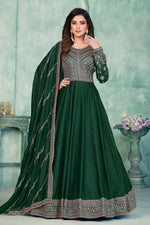 Green Art Silk Anarkali Suit for Wedding with Sequins and Thread Work