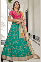 Green Art Silk Lehenga Choli For Indian & Pakistani Wedding Festival - Sequins & Thread Embroidery Work, Dori Work, Zari Work