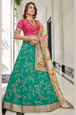 Green Art Silk Lehenga Choli For Indian & Pakistani Wedding Festival - Sequins & Thread Embroidery Work, Dori Work, Zari Work