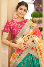 Green Art Silk Lehenga Choli For Indian & Pakistani Wedding Festival - Sequins & Thread Embroidery Work, Dori Work, Zari Work