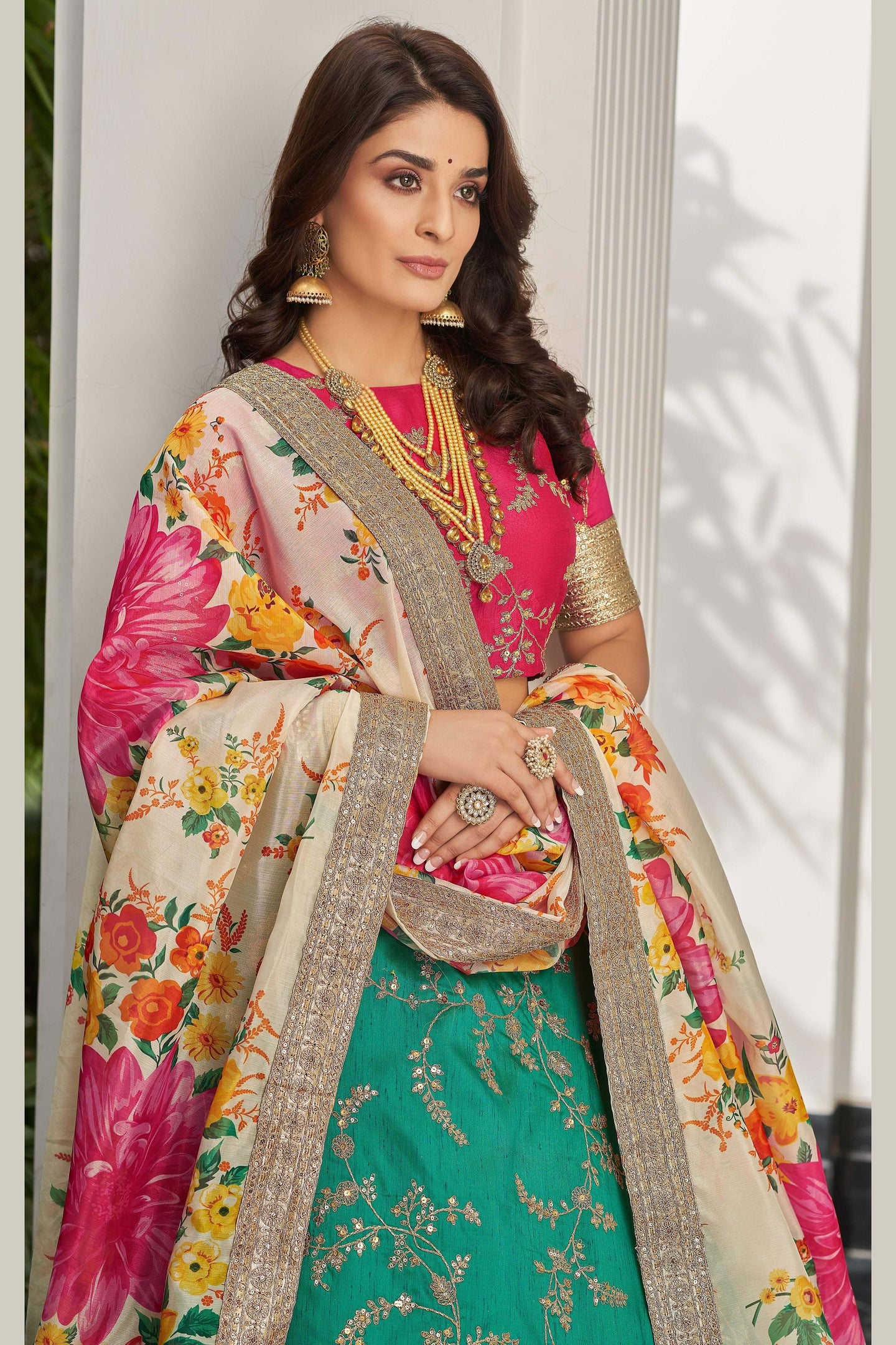 Green Art Silk Lehenga Choli For Indian & Pakistani Wedding Festival - Sequins & Thread Embroidery Work, Dori Work, Zari Work