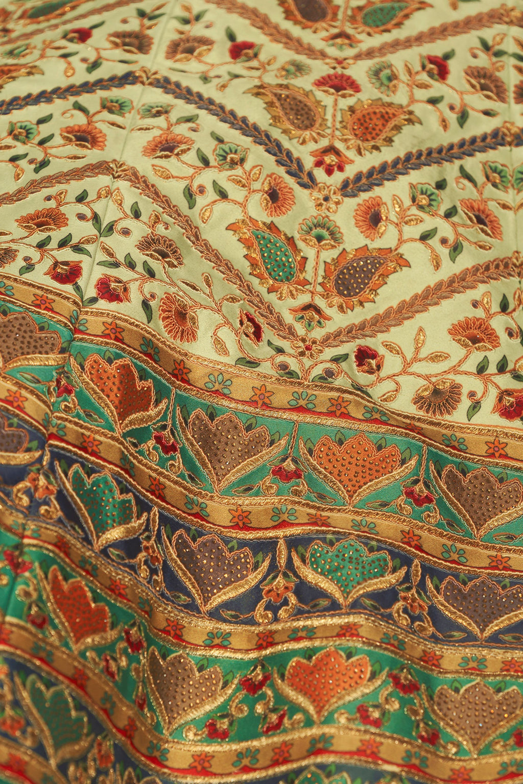 Green Art Silk Lehenga Choli For Indian Weddings & Festivals - Thread Work, Print Work, Swarovski Work