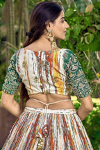 Green Chinon Silk Printed Lehenga Choli with Zari and Sequins
