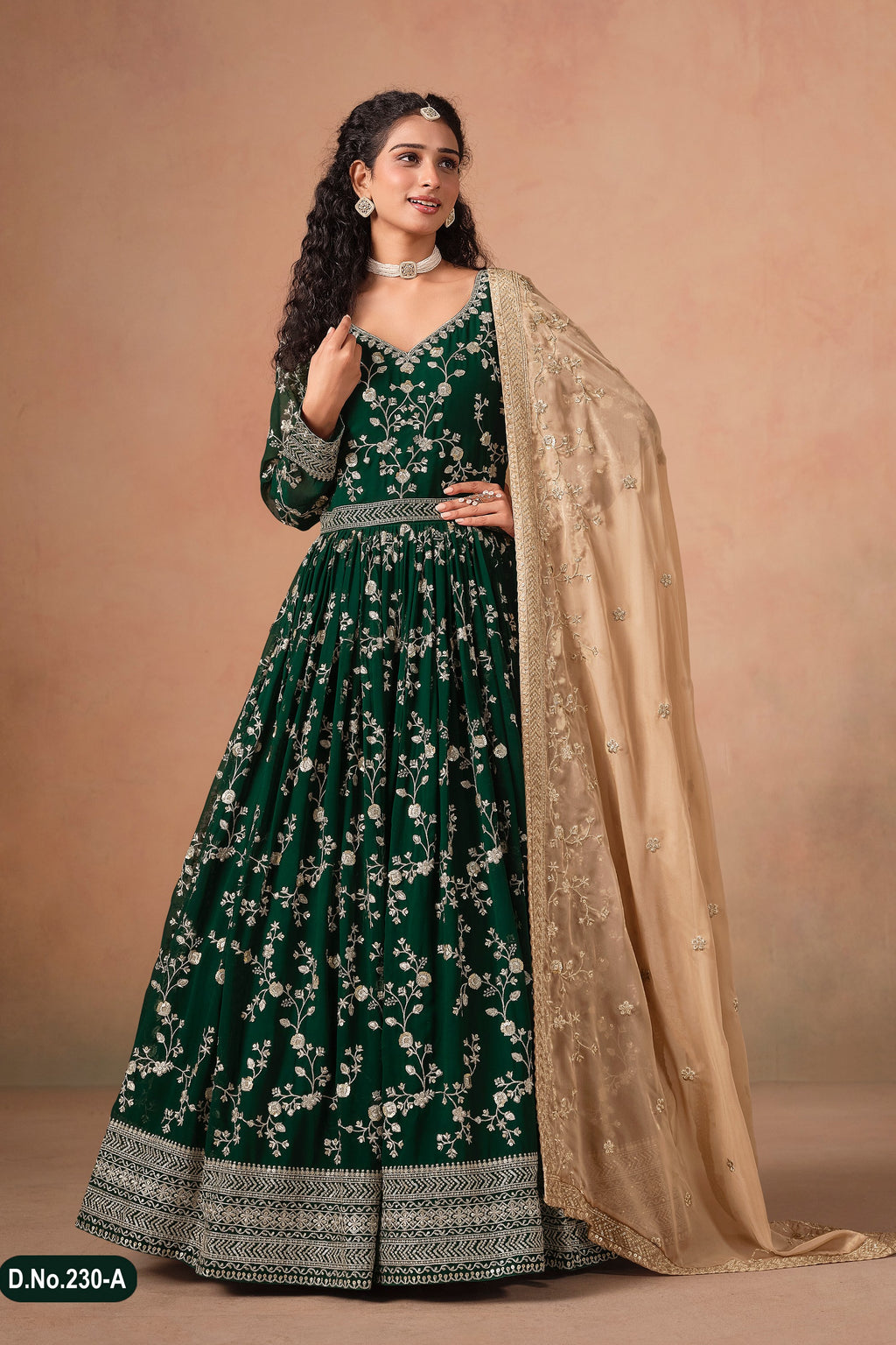 Green Georgette Anarkali Suit For Indian & Pakistani Wedding Festival - Thread & Sequins Embroidery Work
