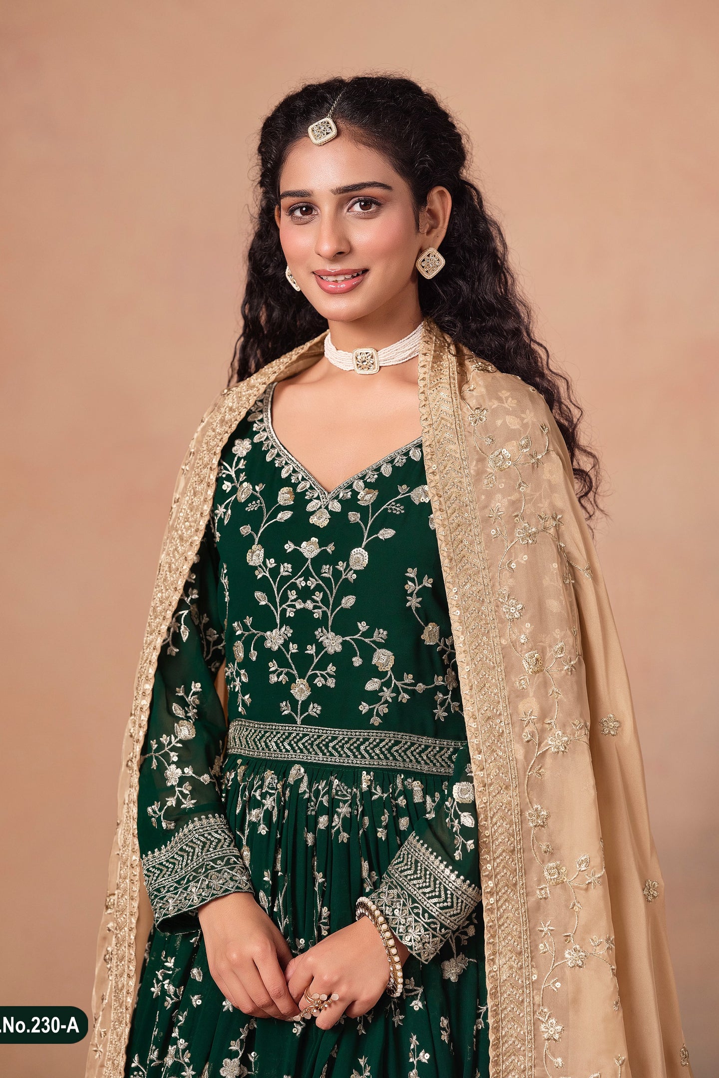 Green Georgette Anarkali Suit For Indian & Pakistani Wedding Festival - Thread & Sequins Embroidery Work