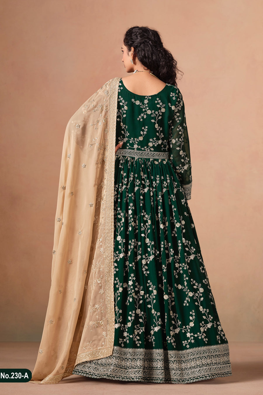Green Georgette Anarkali Suit For Indian & Pakistani Wedding Festival - Thread & Sequins Embroidery Work