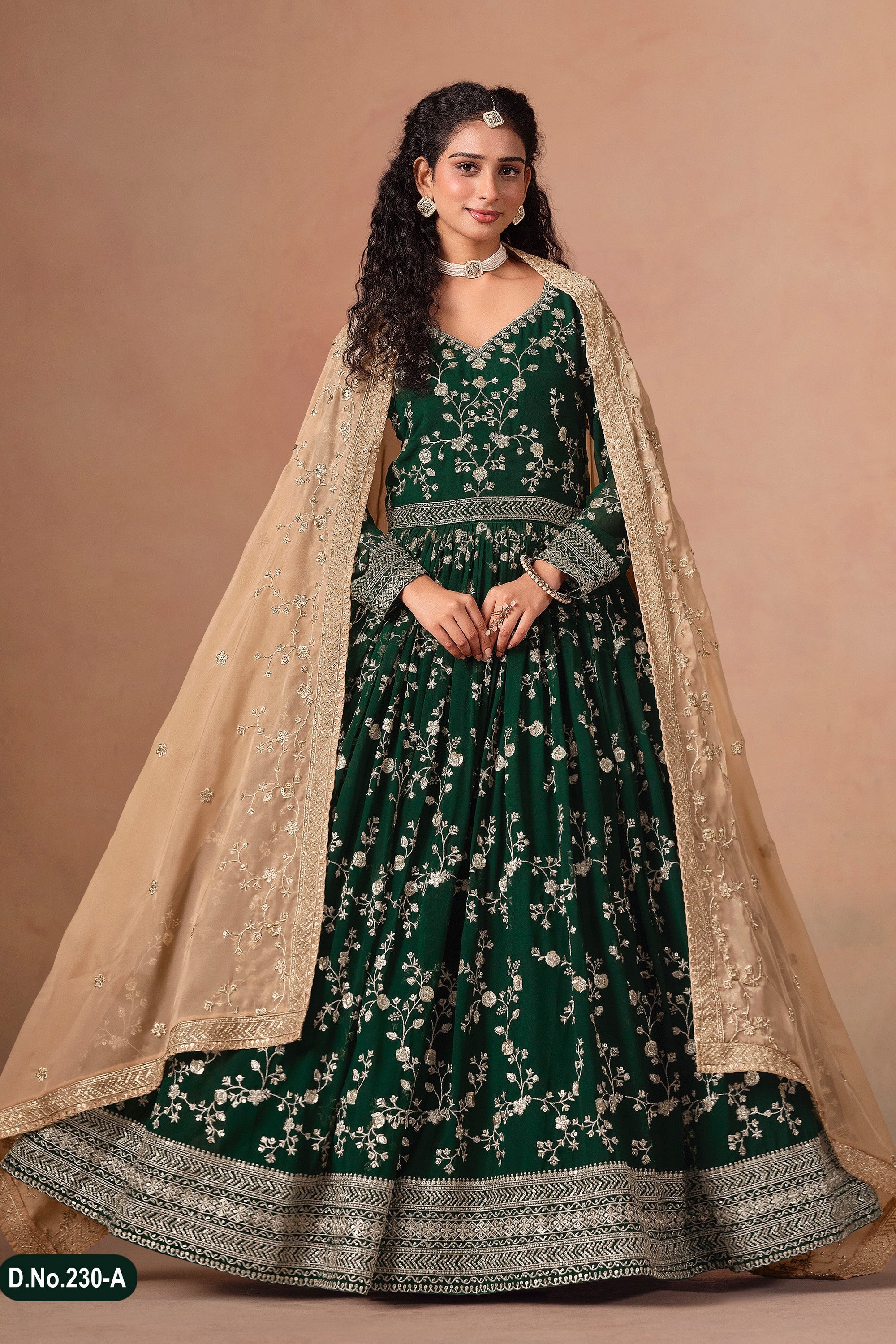 Green Georgette Anarkali Suit For Indian & Pakistani Wedding Festival - Thread & Sequins Embroidery Work