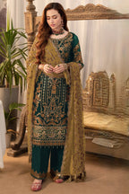 Green Georgette Kameez With Pant For Indian & Pakistani Wedding Festival - Thread & Sequence Embroidery