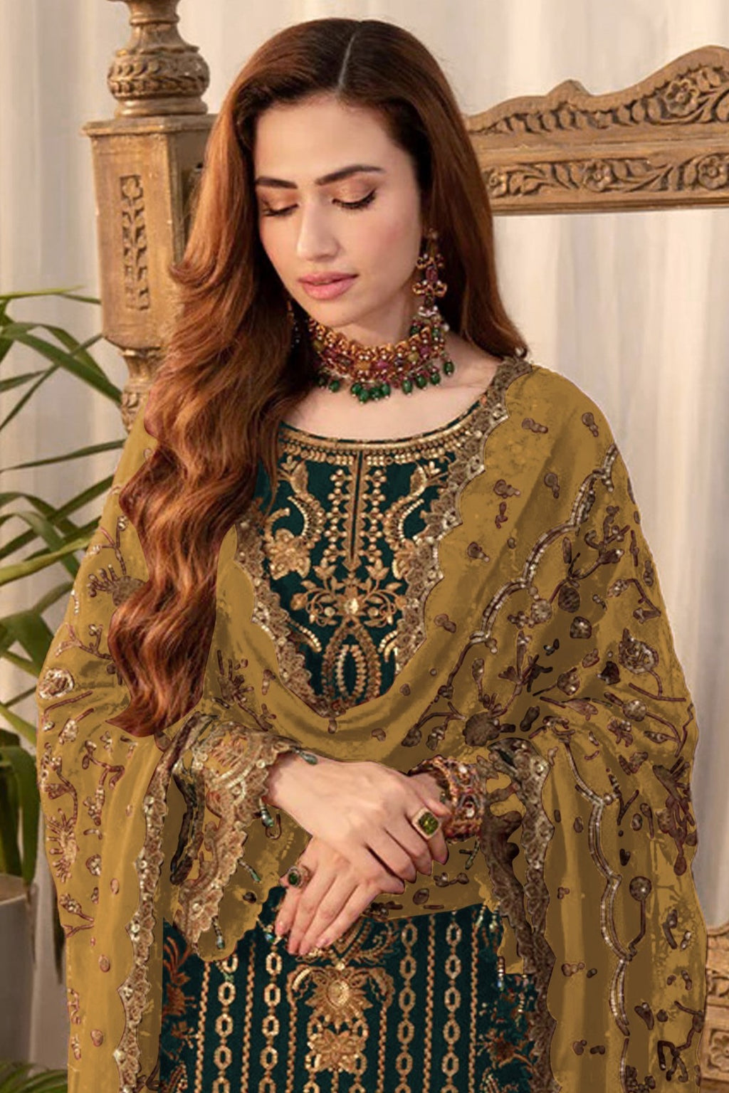 Green Georgette Kameez With Pant For Indian & Pakistani Wedding Festival - Thread & Sequence Embroidery