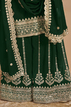 Green Georgette Latest Plazo Design for Wedding with Thread and Sequins Embroidery