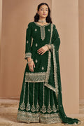 Green Georgette Latest Plazo Design for Wedding with Thread and Sequins Embroidery