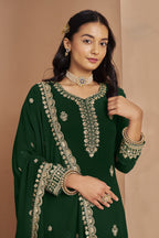 Green Georgette Latest Plazo Design for Wedding with Thread and Sequins Embroidery