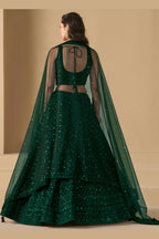 Green Georgette Lehenga Choli For Indian & Pakistani Wedding Festival - Sequins & Thread Embroidery Work