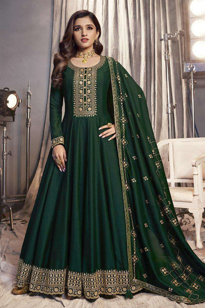 Green Georgette Silk Anarkali Suit For Indian Festivals & Pakistani Weddings Dress - Embroidery Work