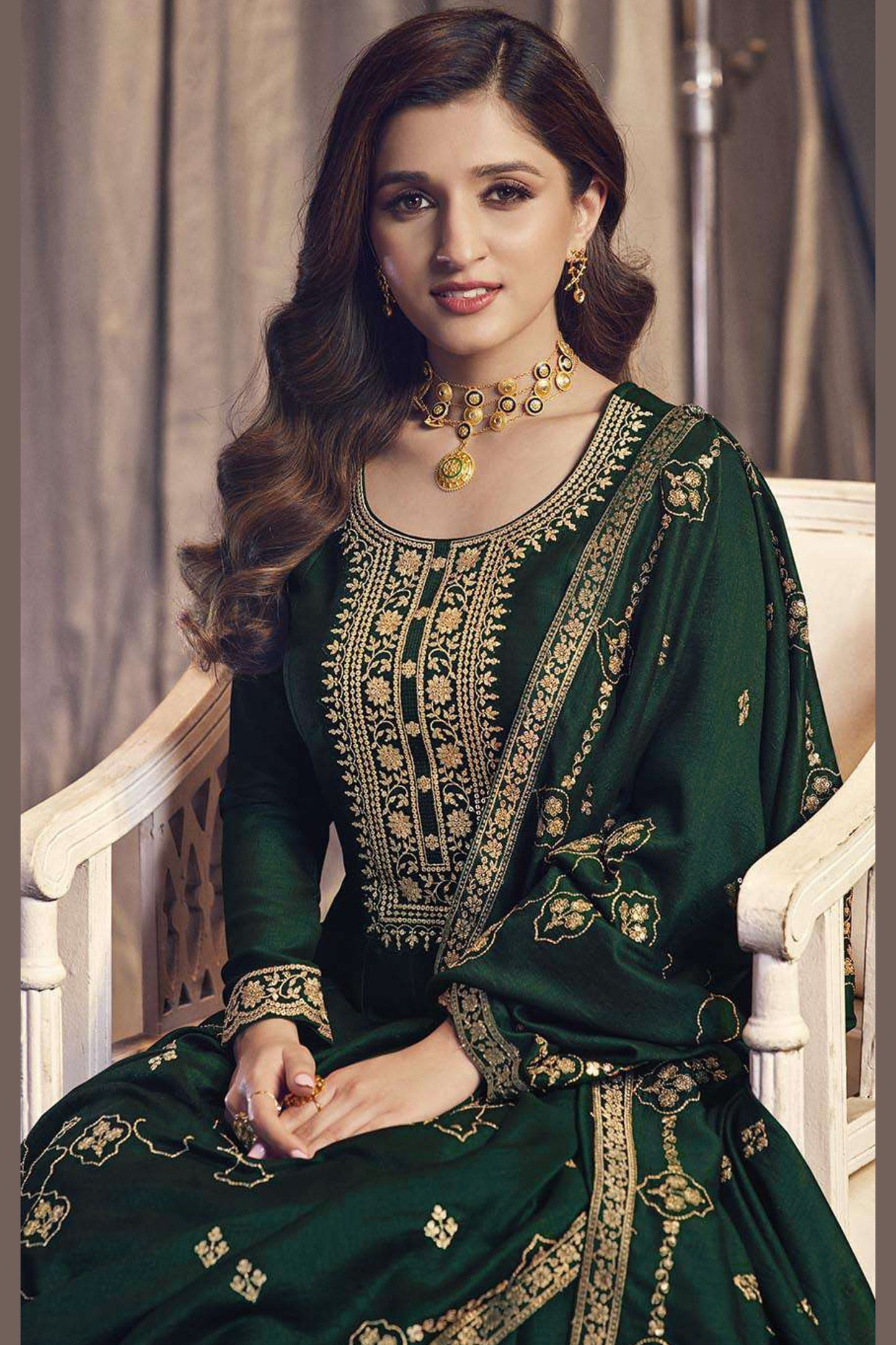 Green Georgette Silk Anarkali Suit For Indian Festivals & Pakistani Weddings Dress - Embroidery Work